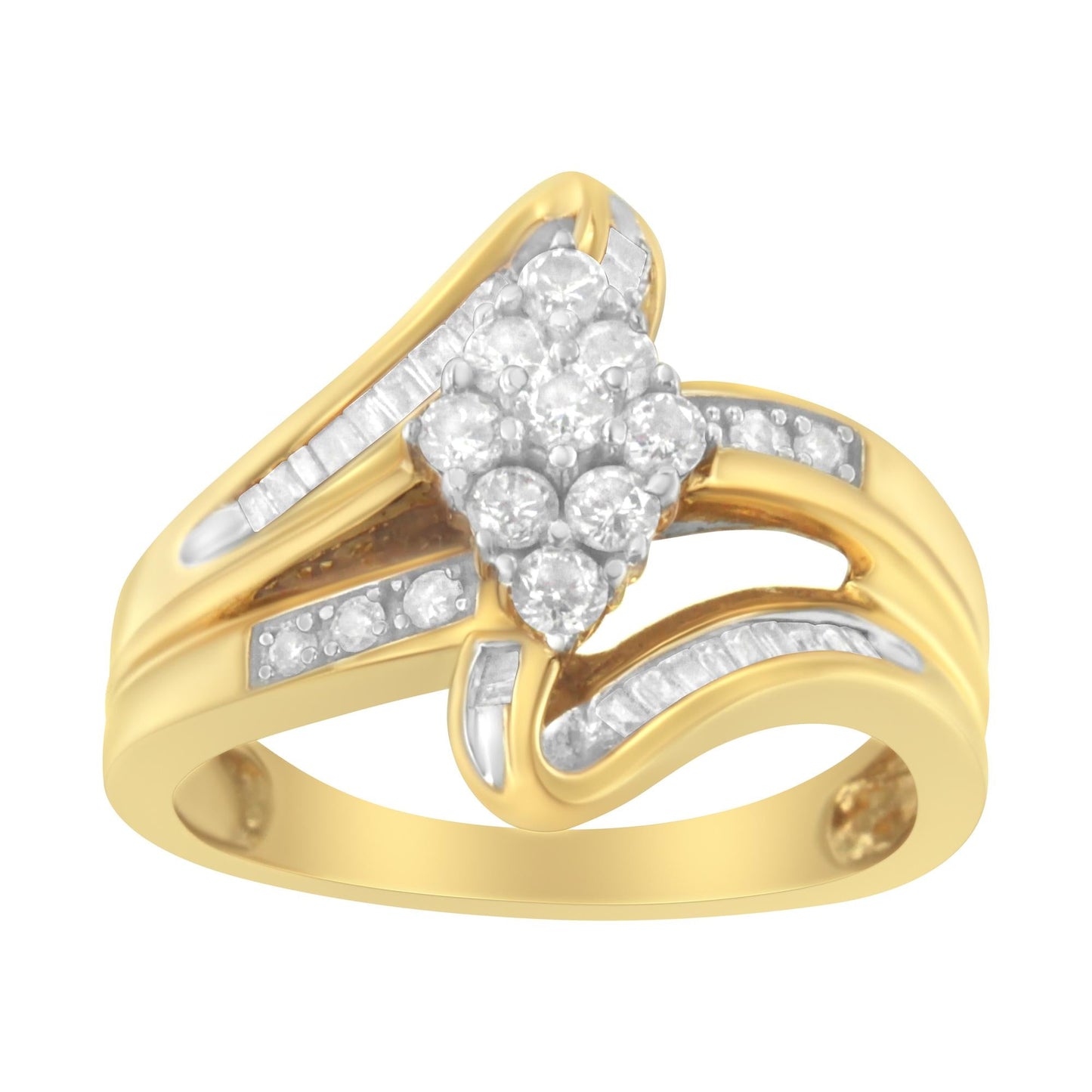 10K Yellow Gold 1/2 cttw Diamond Cluster Cocktail Ring (J-K Clarity, I1-I2 Color)-1