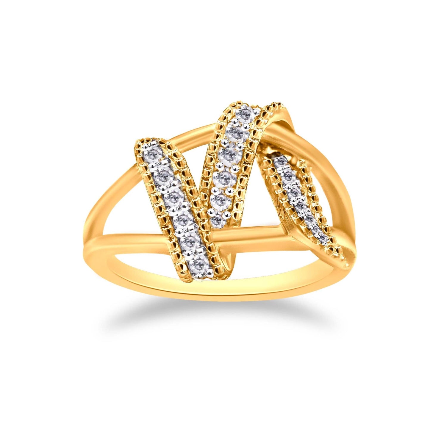 14K Yellow Gold Plated .925 Sterling Silver 1/4 Cttw Diamond Interlocking Bypass Ring (I-J Color, I1-I2 Clarity)-1