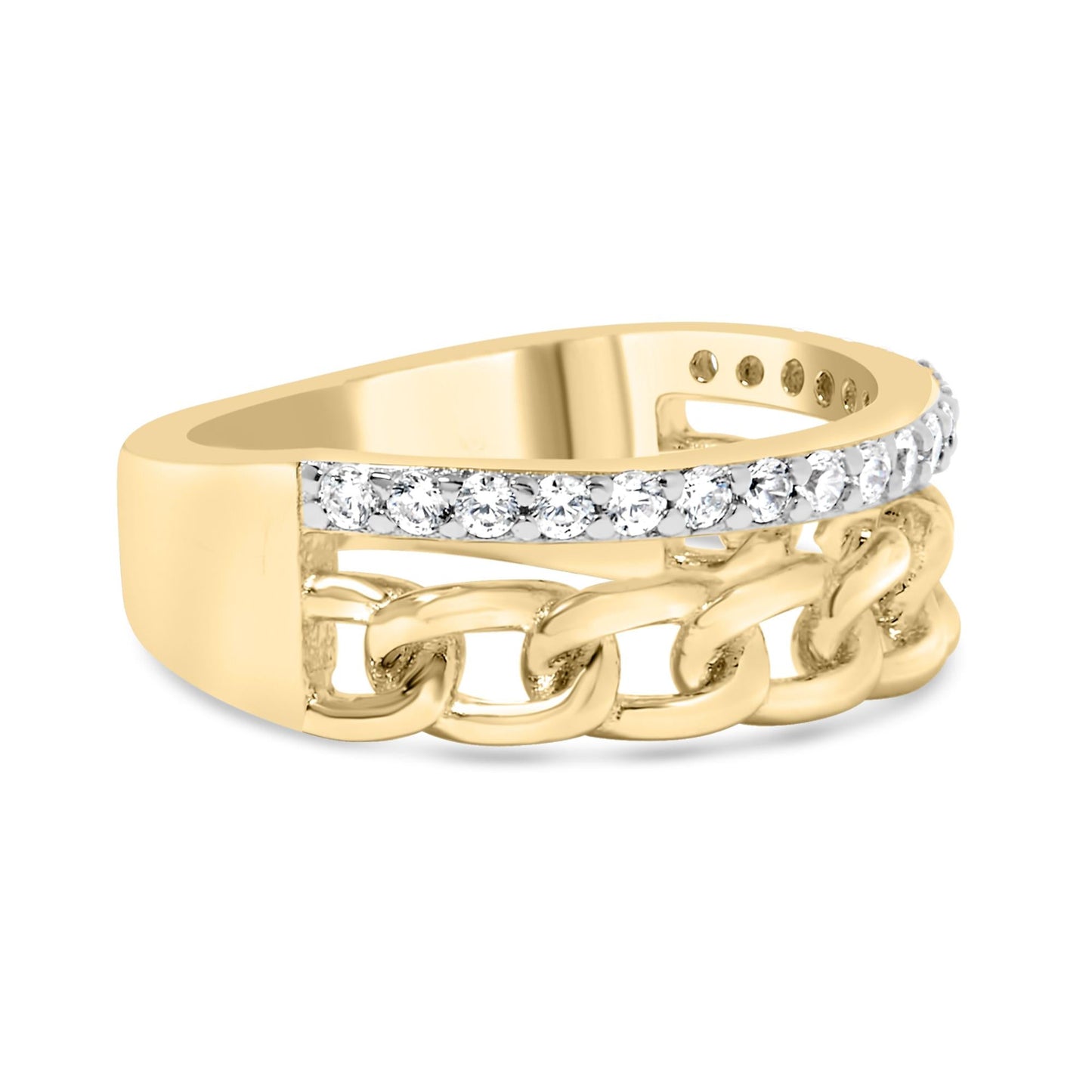 10K Yellow Gold 1/5 Cttw Diamond Cuban Link Ring Band (I-J Color, I2-I3 Clarity)-1