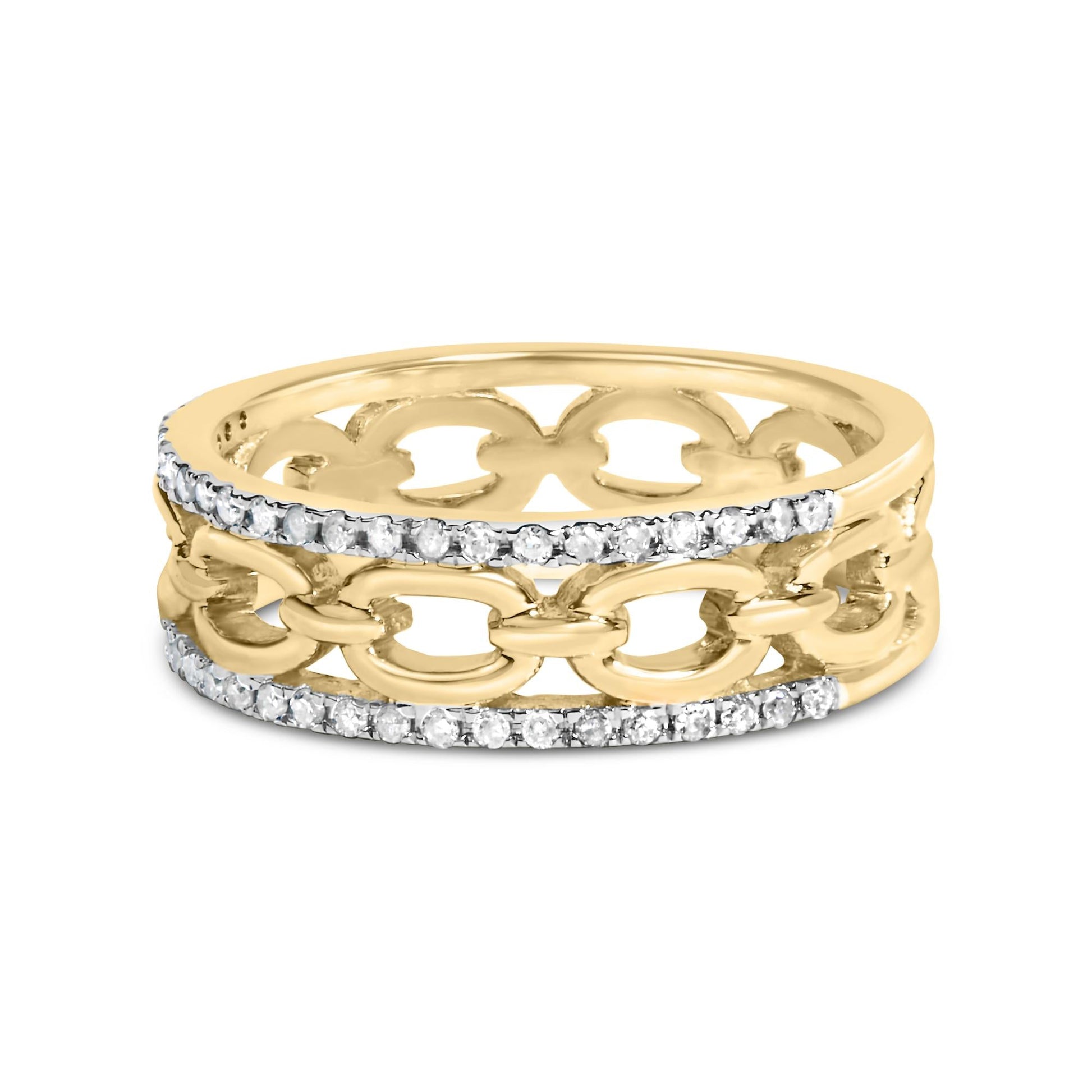 10K Yellow Gold 1/5 Cttw Diamond Two Row Cuban Link Ring-1