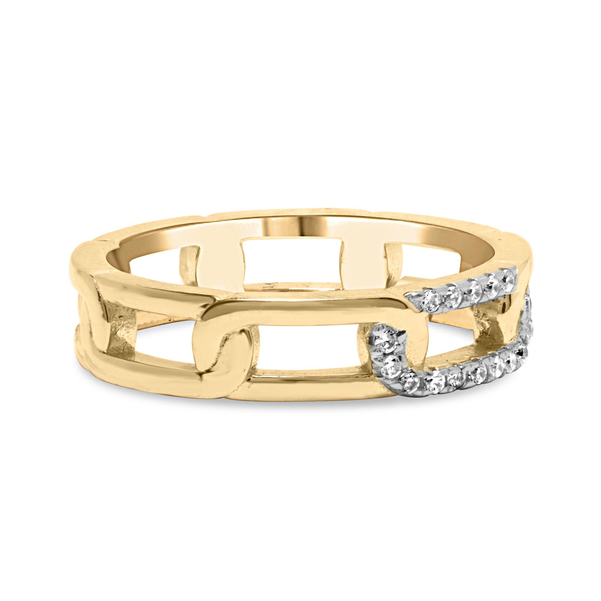 10K Yellow Gold Diamond Accent Paperclip Band Ring (I-J Color, I2-I3 Clarity)-1