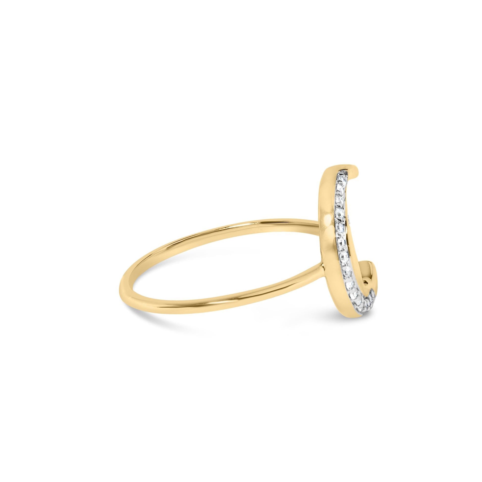 10K Yellow Gold 1/10 Cttw Diamond Crescent Moon Ring (I-J Color, I1-I2 Clarity)-1