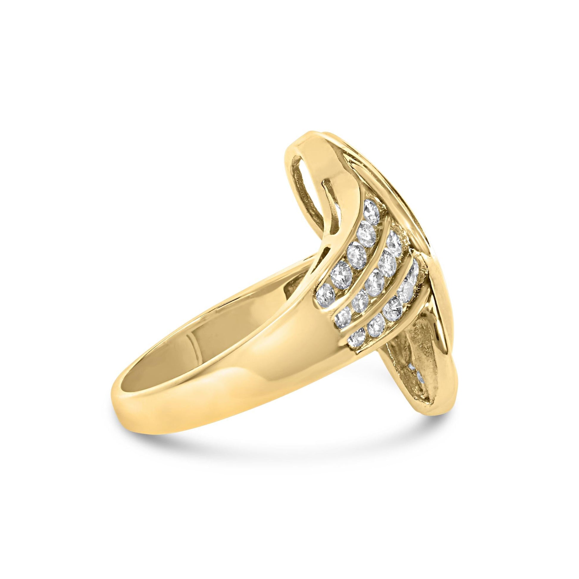 14K Yellow Gold 1 1/3 Cttw Channel Set Diamond Bypass Cocktail Ring (J-K Color, I1-I2 Clarity) - Ring Size 7-1