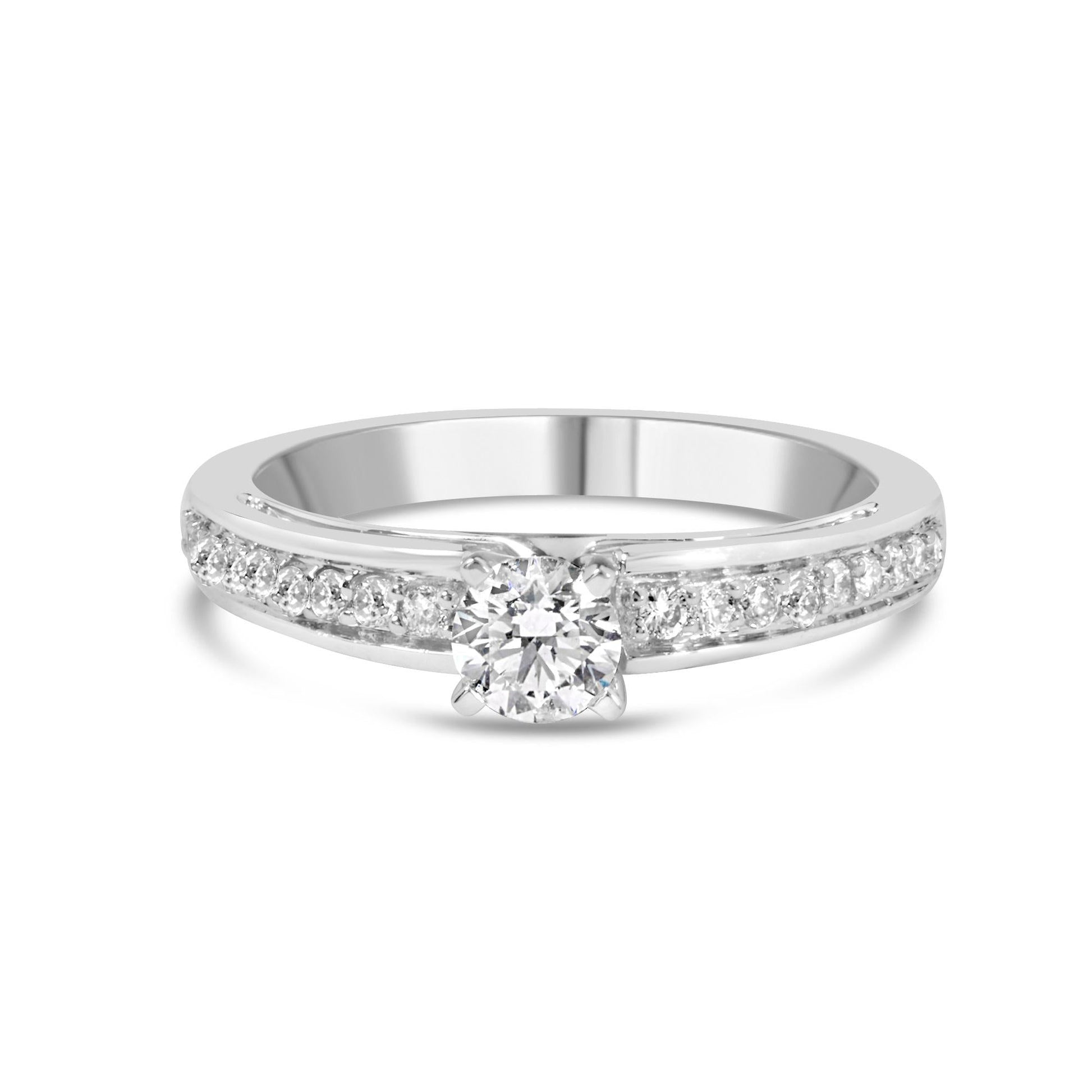 14K White Gold 1/2 Cttw Diamond Solitaire Pave Set Engagement Ring (G-H Color, VS2-SI1 Clarity) - Size 7-1