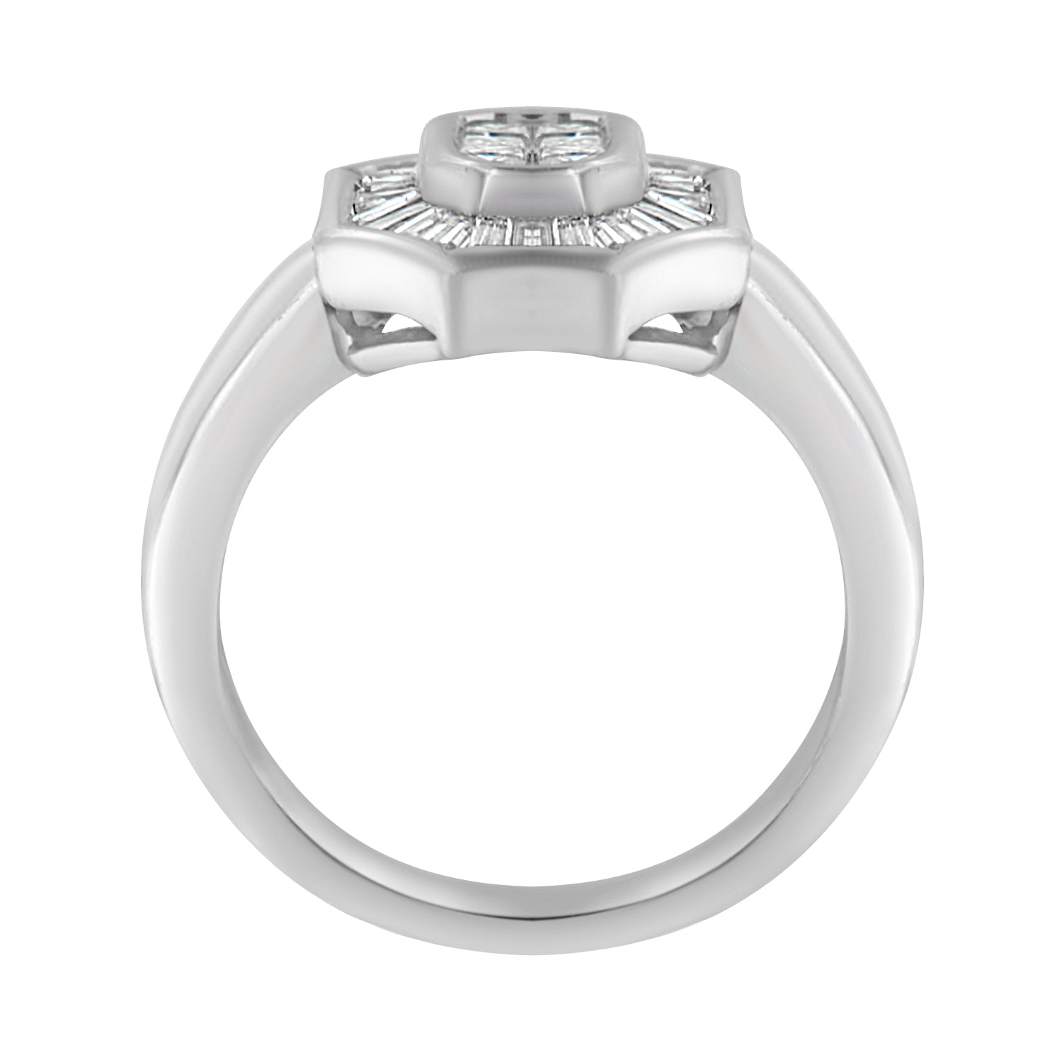 14K White Gold 1.00 Cttw Baguette and Princess-Cut Diamond Cocktail Art Deco Style Ring (H-I Color, SI1-SI2 Clarity)-1