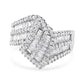 14K White Gold 1-1/2 Cttw Round and Baguette Diamond Bypass Cocktail Ring Band (H-I Color, SI1-SI2 Clarity)-1