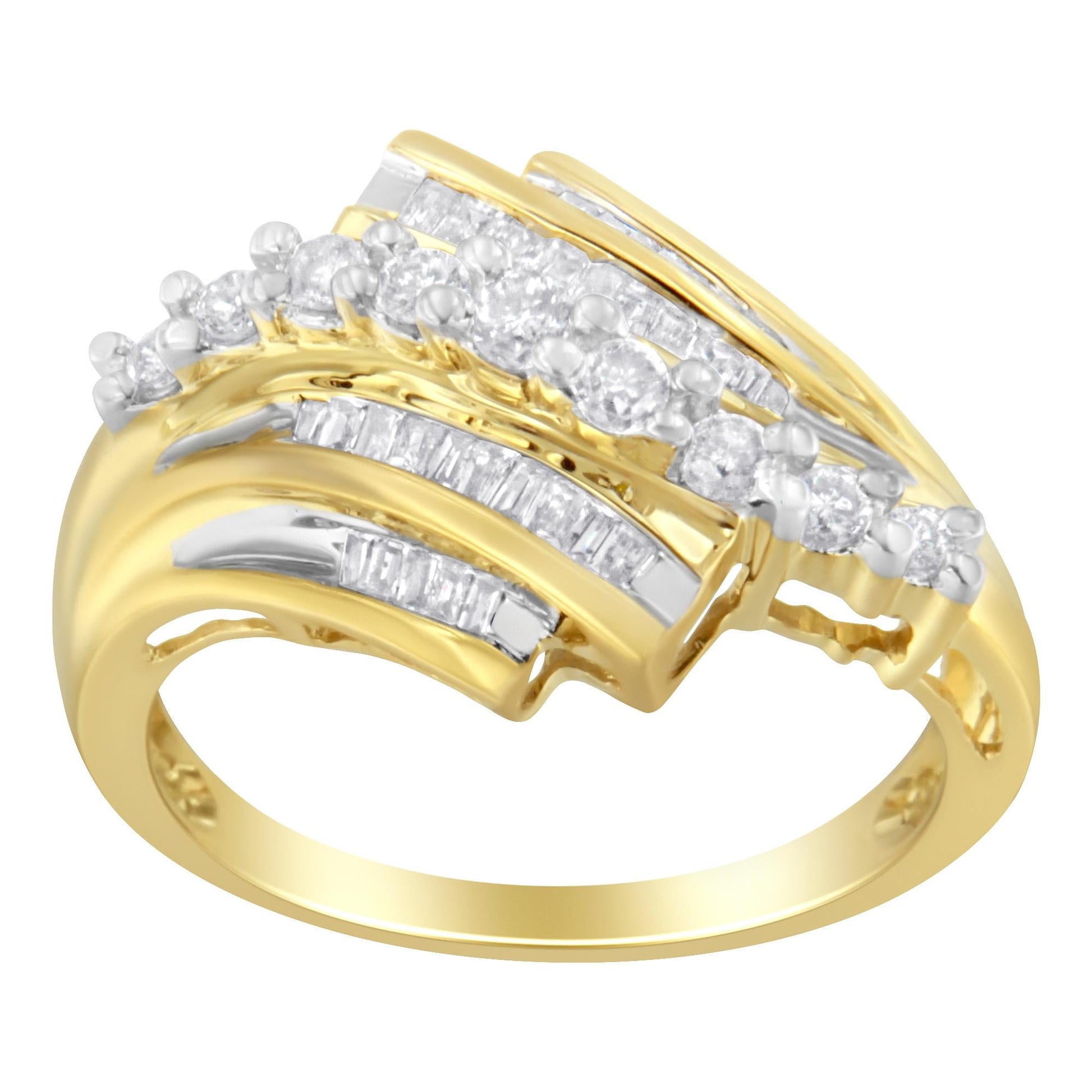 10K Yellow Gold Round and Baguette Diamond-Cut Ring (1/2 Cttw, I-J Color, I1-I2 Clarity)-1