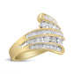 10K Yellow Gold 1 Cttw Round and Baguette-Cut Diamond Multi Row Bypass Ring Band (H-I Color, I1-I2 Clarity)-1