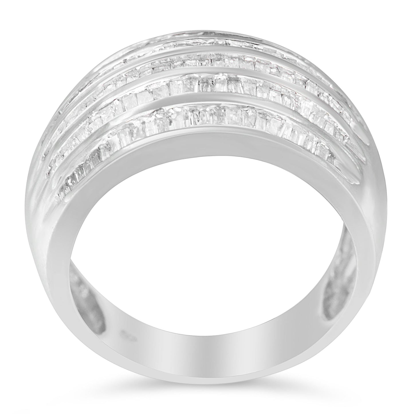 .925 Sterling Silver 1.0 Cttw Baguette-Cut Diamond 6-Row Channel Set Domed Tapered Cocktail Fashion Ring (H-I Color, I2-I3 Clarity)-1