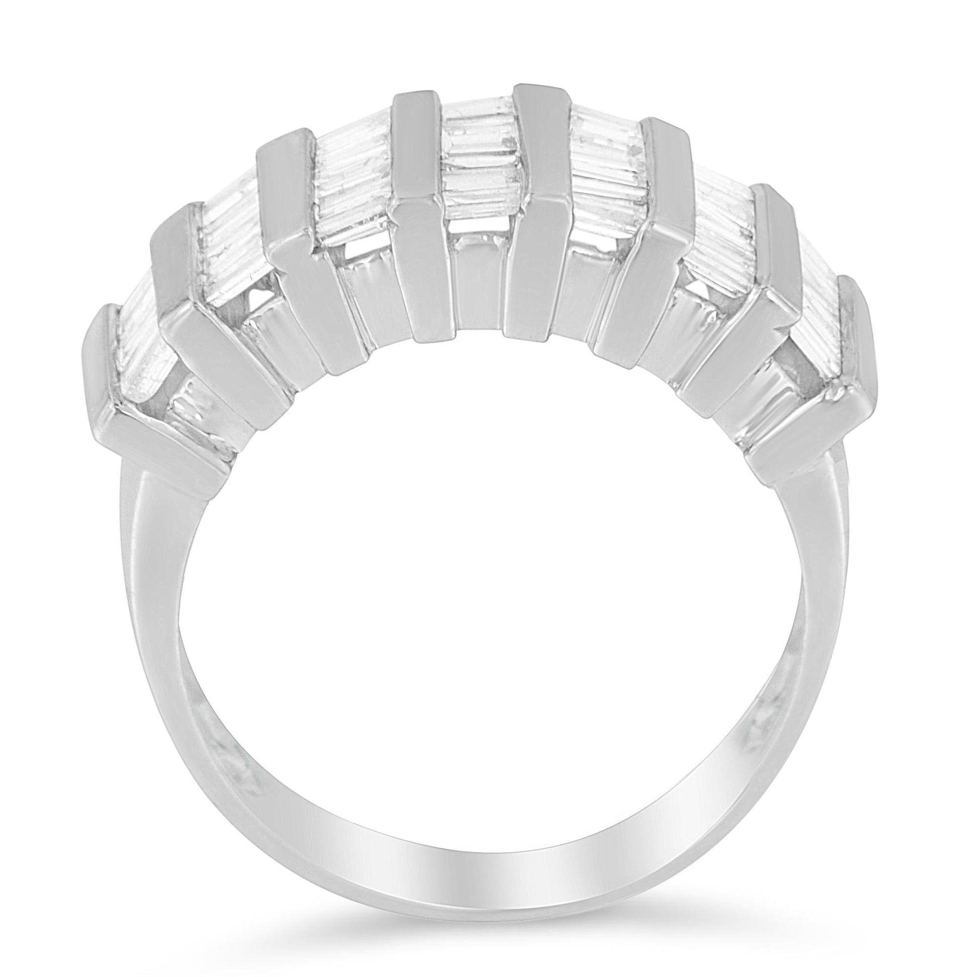 .925 Sterling Silver 1.0 Cttw Baguette Cut Diamond Vertical Channel Fluted Multi-Row Unisex Fashion Wedding Ring (H-I Color, I1-I2 Clarity)-1