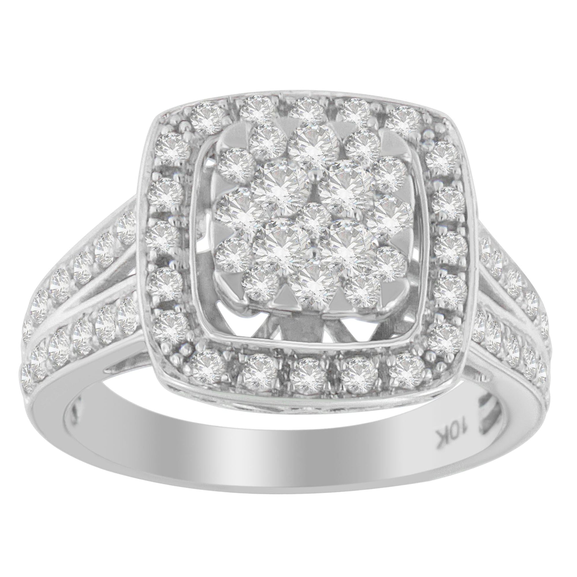 10K White Gold Diamond Cluster Ring (1 Cttw, H-I Color, SI2-I1 Clarity)-1