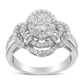 14K White Gold 1.0 Cttw Round & Baguette Cut Diamond Floral Cluster Quatrefoil Channel Set Band Cocktail Statement Ring (H-I Color, SI2-I1 Clarity)-1