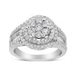 14K White Gold 1 1/2 Cttw Diamond Floral Cluster and Studded Shank Halo Ring (H-I Color, SI2-I1 Clarity)-1