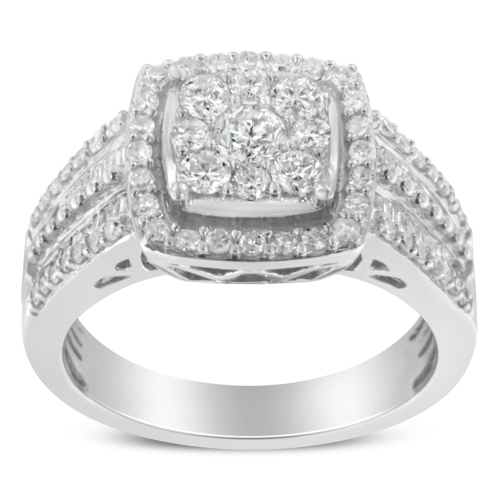 10K White Gold Diamond Cluster Ring (1 Cttw, H-I Color, I1-I2 Clarity)-1