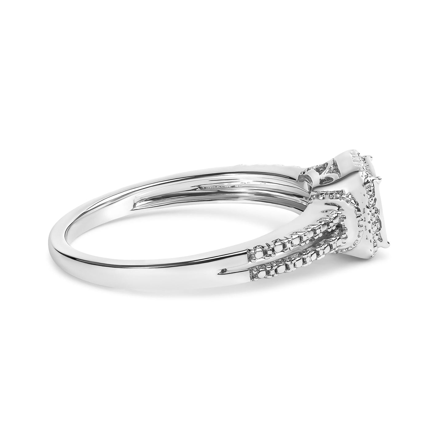 .925 Sterling Silver 1/4 Cttw Princess-cut Diamond Composite Ring with Beaded Halo (H-I Color, SI1-SI2 Clarity)-1