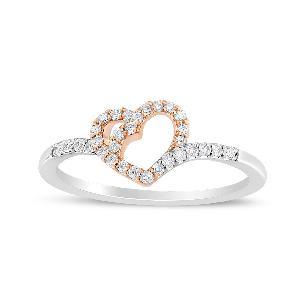 14K Rose Gold Plated and White .925 Sterling Silver 1/5 Cttw Round-Cut Diamond Open Heart Promise Ring (I-J Color, I2-I3 Clarity)-1