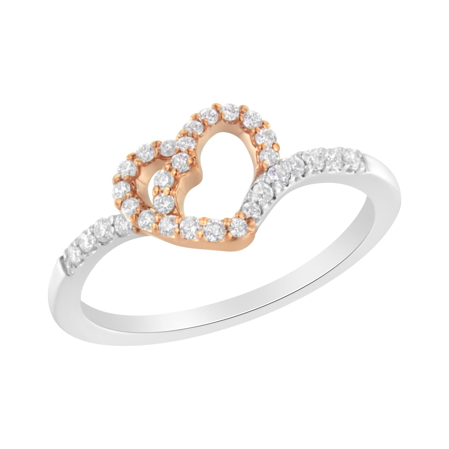 10K Two Toned Gold Diamond Heart Cocktail Ring (1/5 Cttw, H-I Color, I1-I2 Clarity)-1