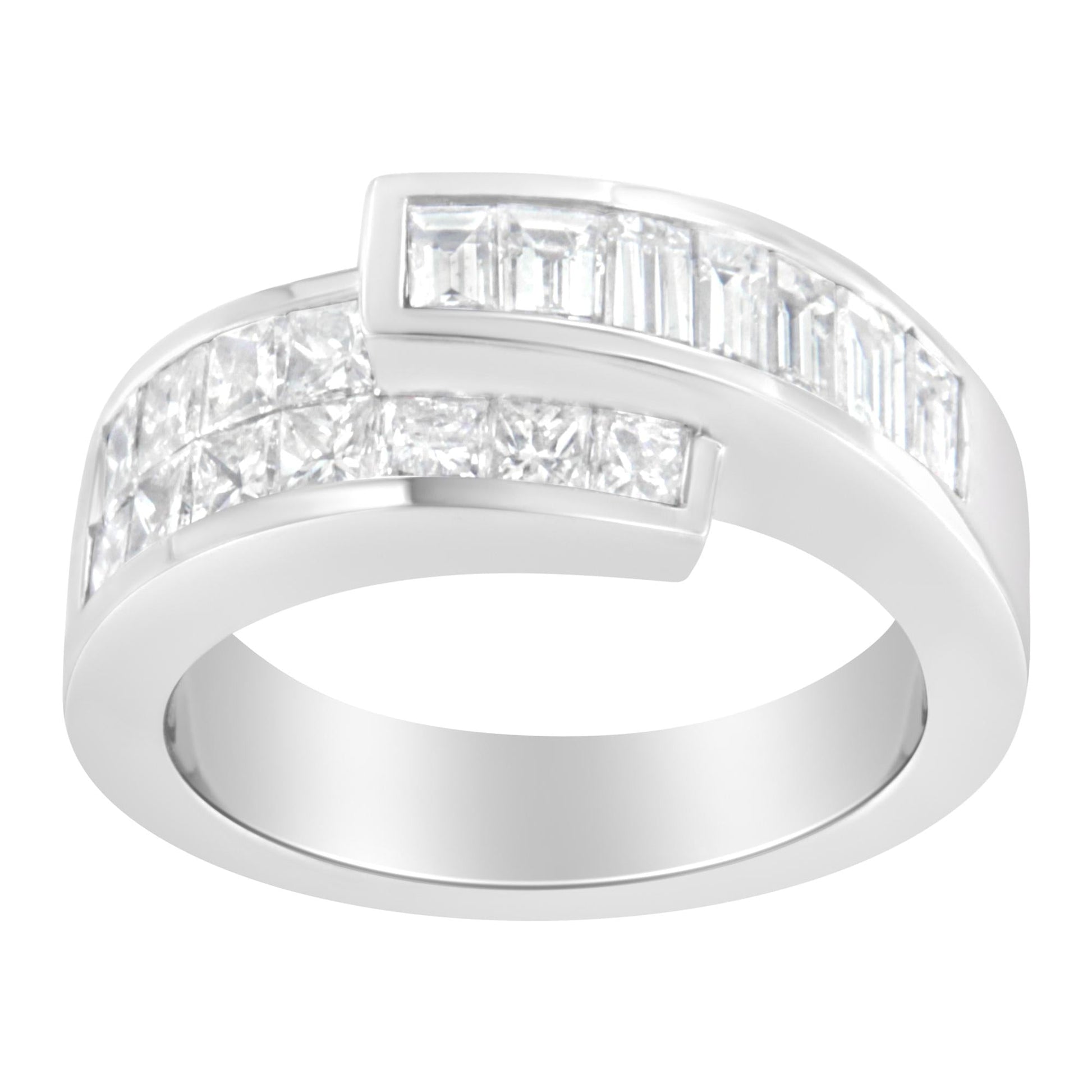 14K White Gold 2.0 Cttw Channel-Set Princess and Baguette-Cut Diamond Bypass Ring Band (G-H Color, SI1-SI2 Clarity)-1