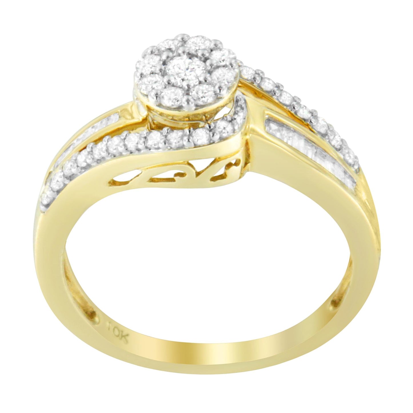 10K Yellow Gold Diamond Cluster Ring (1/2 Cttw, I-J Color, I2-I3 Clarity)-1