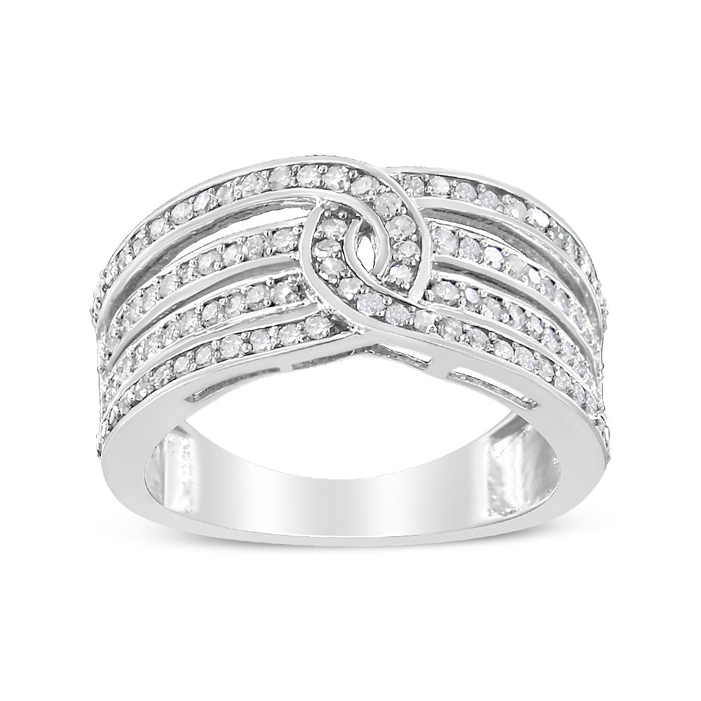 .925 Sterling Silver 1/2 Cttw Diamond Multi-Row Bypass Band Ring (I-J Color, I3 Clarity)-1