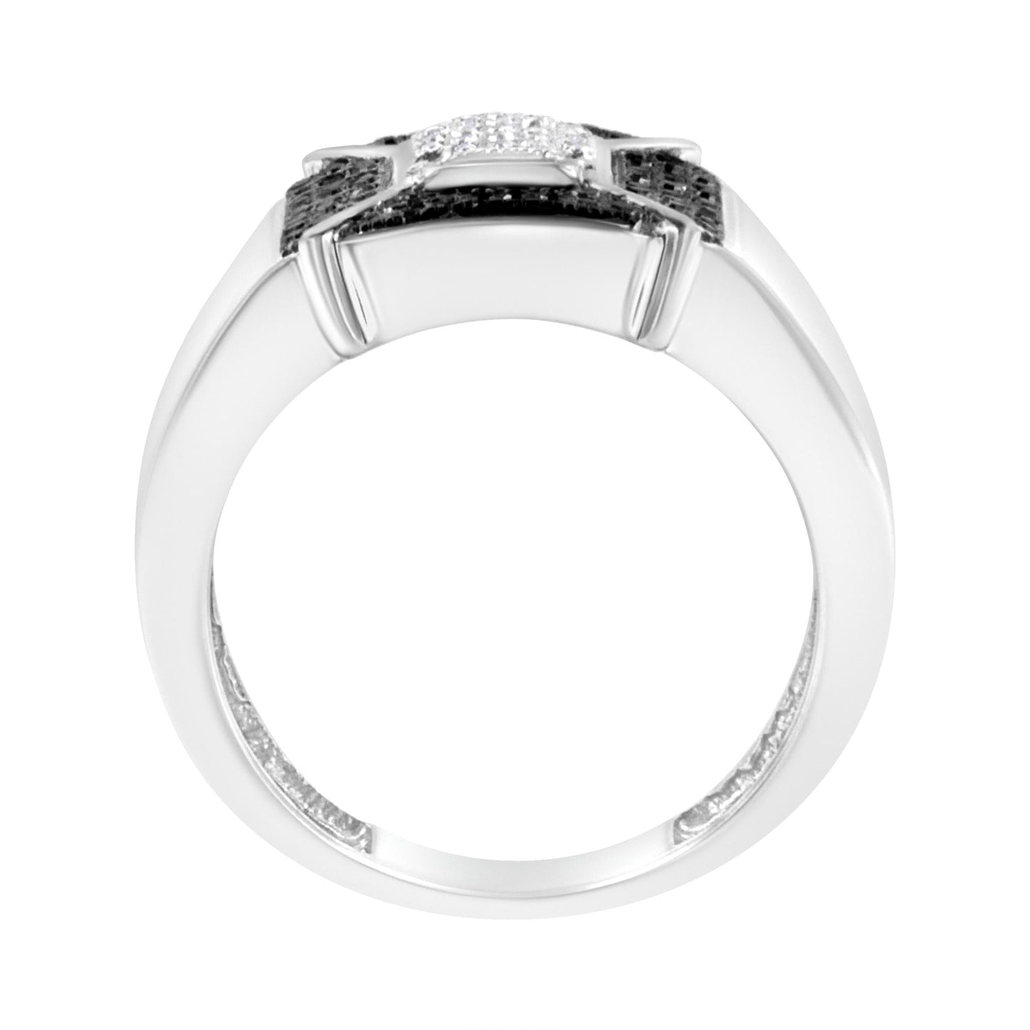 .925 Sterling Silver 3/8 Cttw Composite Enhanced Black and White Diamond Men's Band Ring (H-I, I2-I3)-1