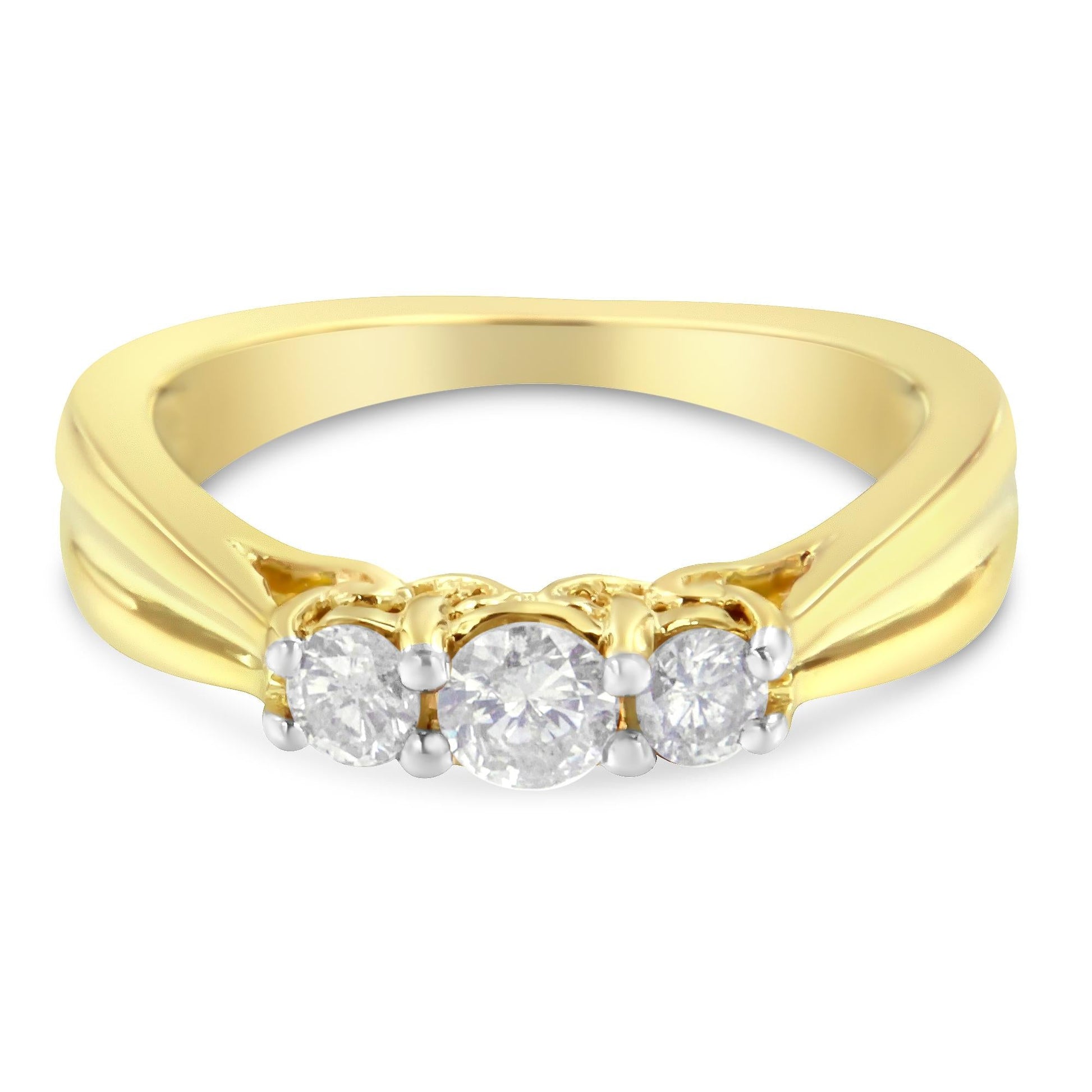 10K Yellow Gold Three-stone Diamond Ring (0.50 cttw, J-K Color, I2-I3 Clarity)-1