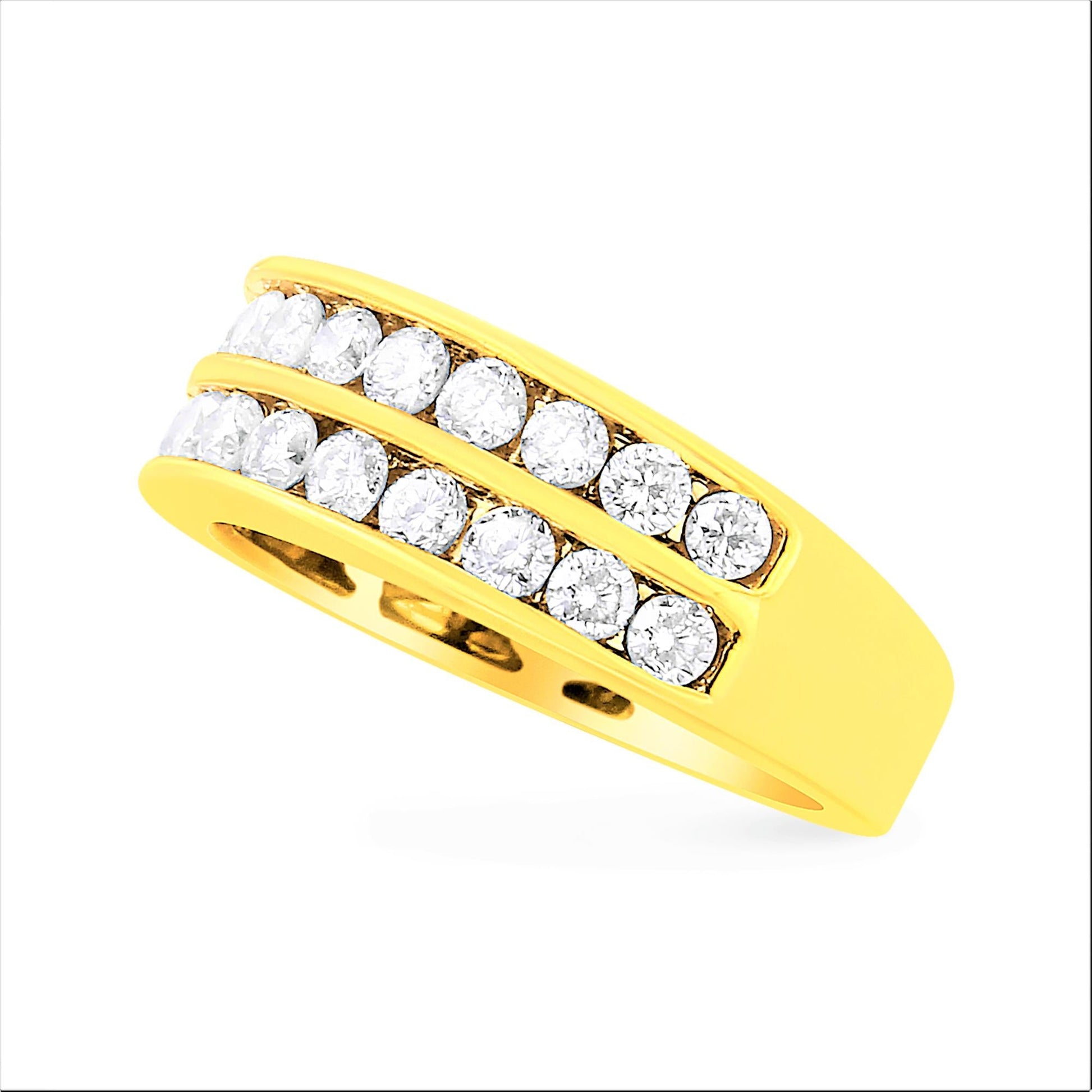 10K Yellow Gold Two-Row Diamond Band Ring (1 Cttw, J-K Color, I1-I2 Clarity)-1