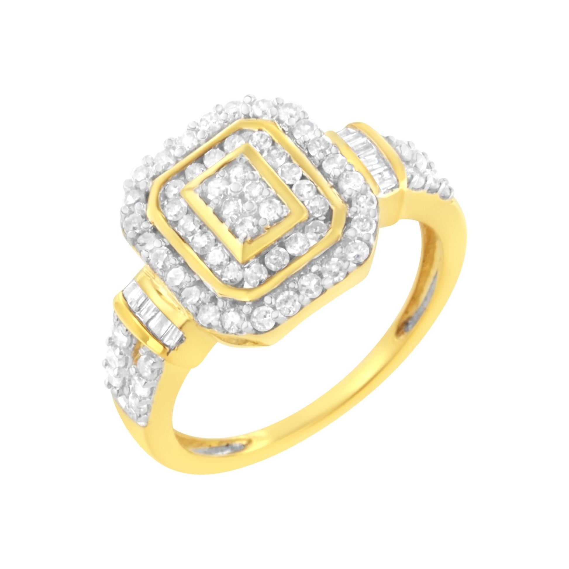 10K Yellow Gold Plated .925 Sterling Silver 3/4 Cttw Diamond Cluster Ring (I-J color, I1-I2 Clarity)-1