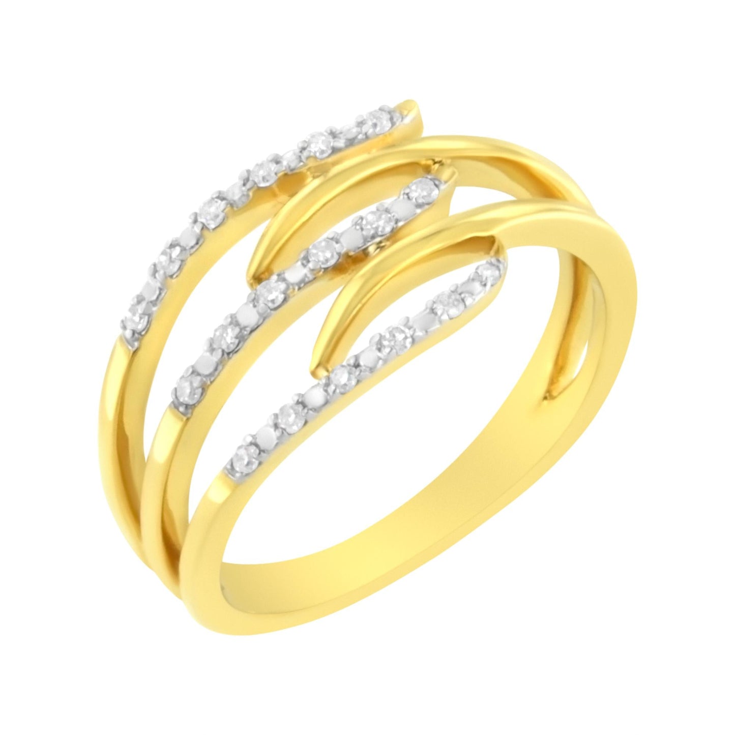 10K Yellow Gold Plated .925 Sterling Silver 1/10 Cttw Round-Cut Diamond Fashion Ring (I-J Color, I1-I2 Clarity)-1