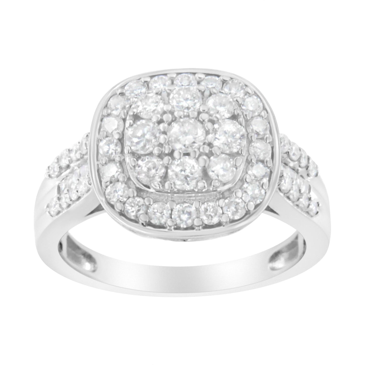 .925 Sterling Silver 1 cttw Round and Baguette-Cut Diamond Cocktail Square Ring (H-I Color, I1-I2 Clarity)