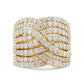 10K Yellow Gold 3.0 Cttw Diamond Eight-Row Bypass Crossover Statement Band Ring (H-I Color, I2-I3 Clarity)-1