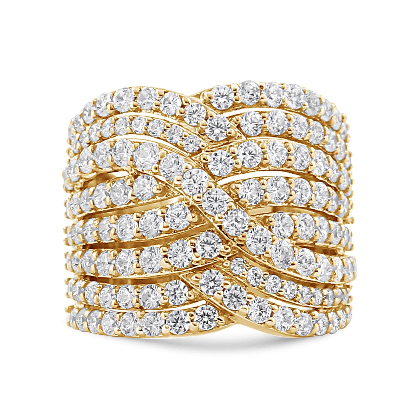 10K Yellow Gold 3.0 Cttw Diamond Eight-Row Bypass Crossover Statement Band Ring (H-I Color, I2-I3 Clarity)-1