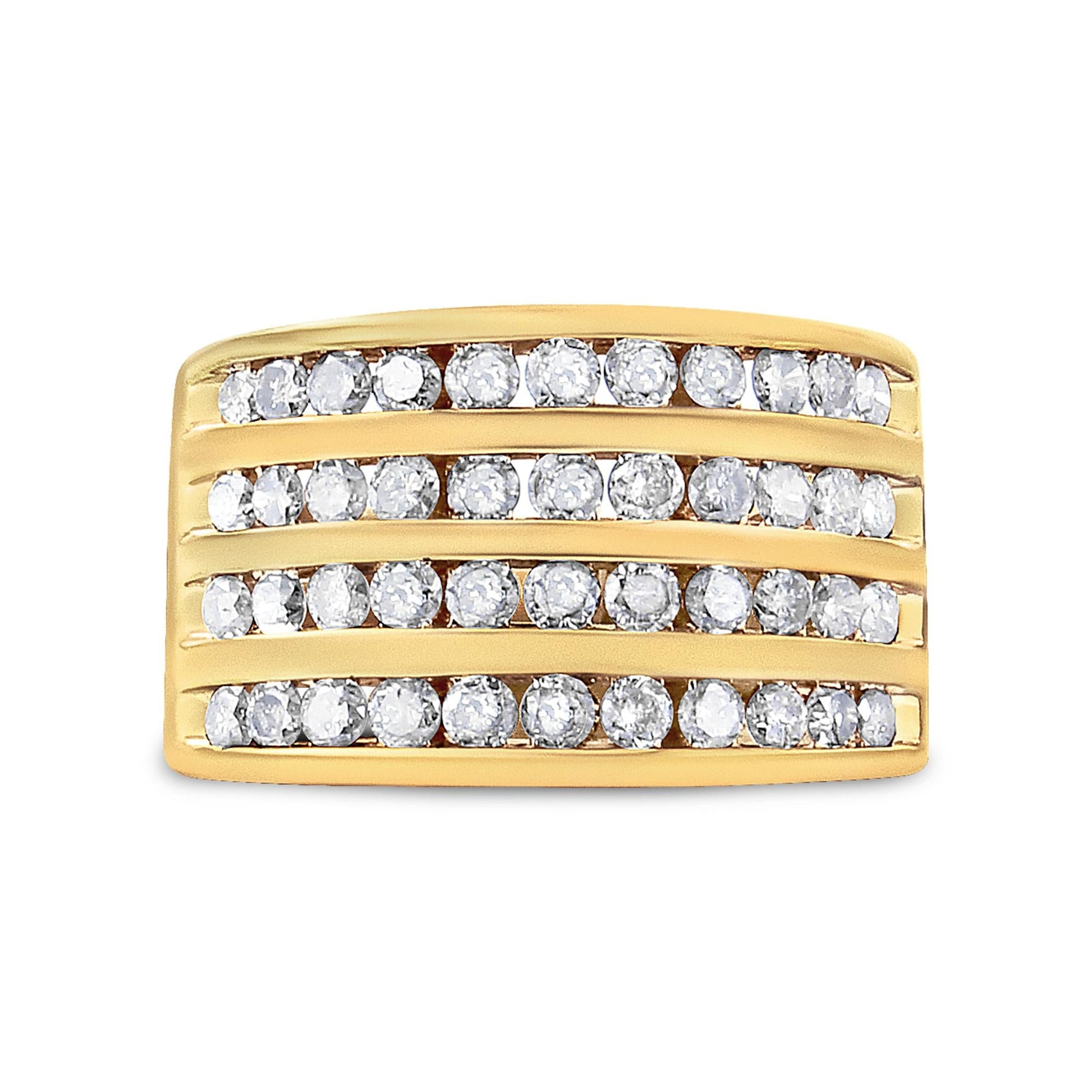 10K Yellow Gold Plated .925 Sterling Silver 1 1/2 Cttw Diamond 4 Row Channel Band Ring (Champagne Color, I2-I3 Clarity)-1