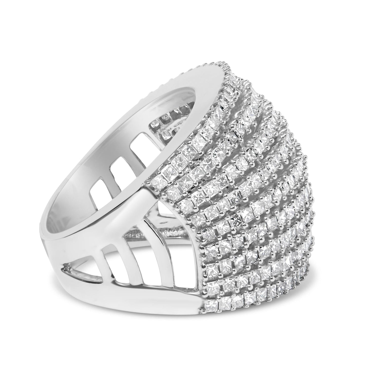 14K White Gold 3.0 Cttw Princess Cut Natural Diamond 9 Row Cocktail Band Ring (H-I Color, SI1-SI2 Clarity)-1