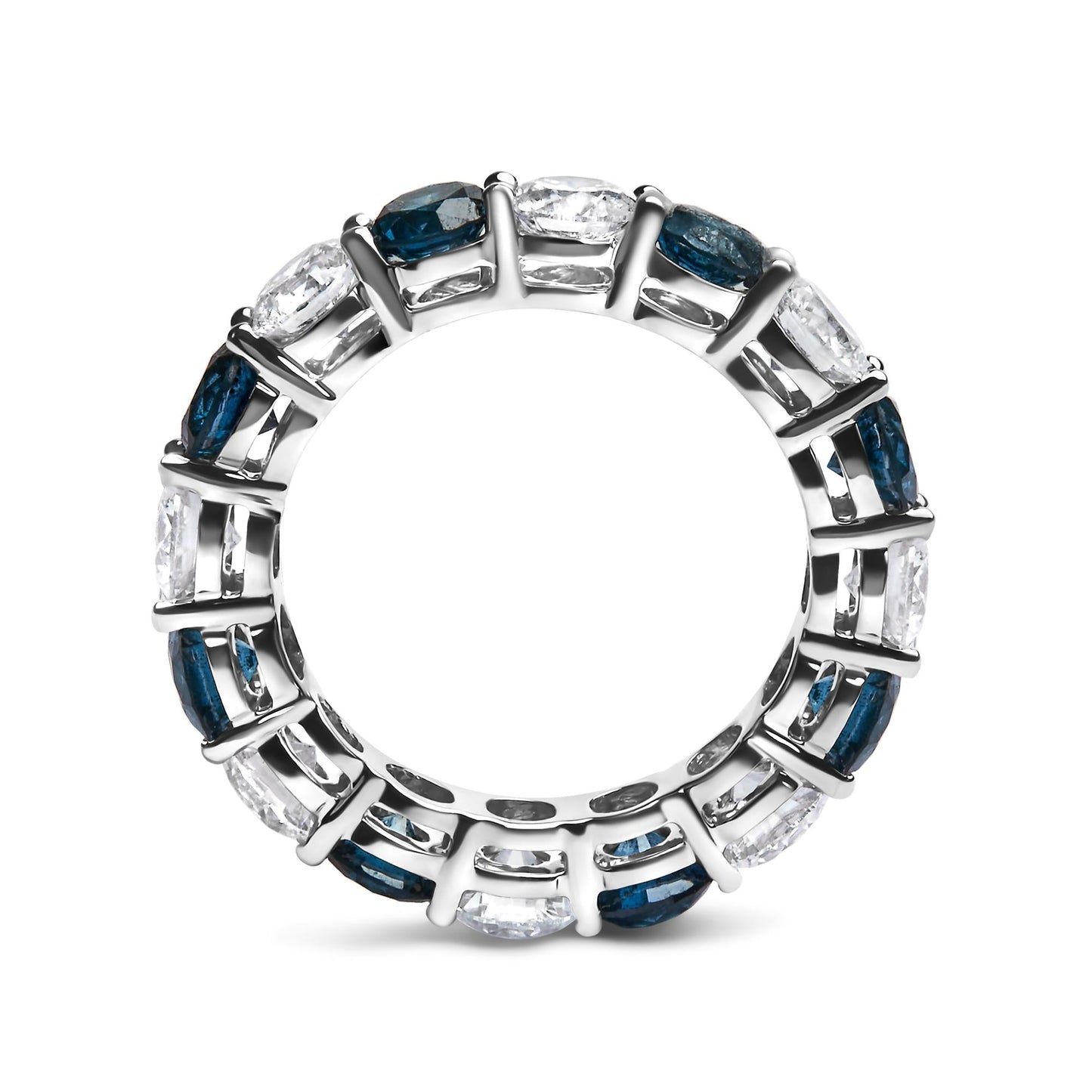 14K White Gold 6 1/4 Cttw Alternating Lab-Grown White and Natural Treated Blue Diamond Eternity Band Ring (F-G Color, VS1-VS2 Clarity)  - Ring Size 7.5