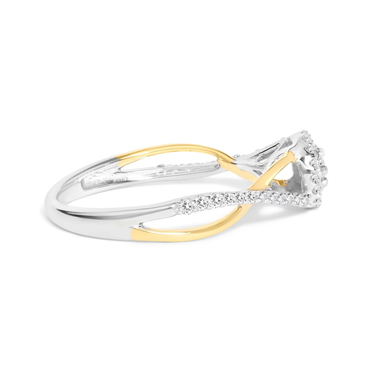 14K Yellow Gold Plated .925 Sterling Silver 1/4 Cttw Diamond Bypass and Halo Promise Ring (I-J Color, I3 Clarity)-1