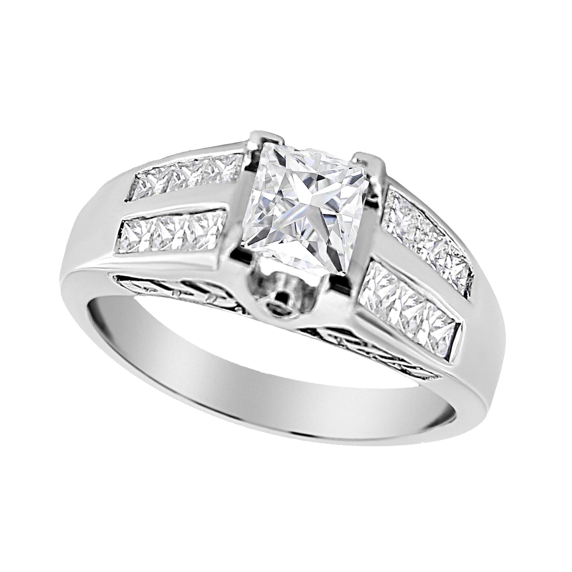 14K White Gold 1 1/4 Cttw Princess Cut Diamond Channel Set Engagement Ring (H-I Color, SI1-SI2 Clarity)-1