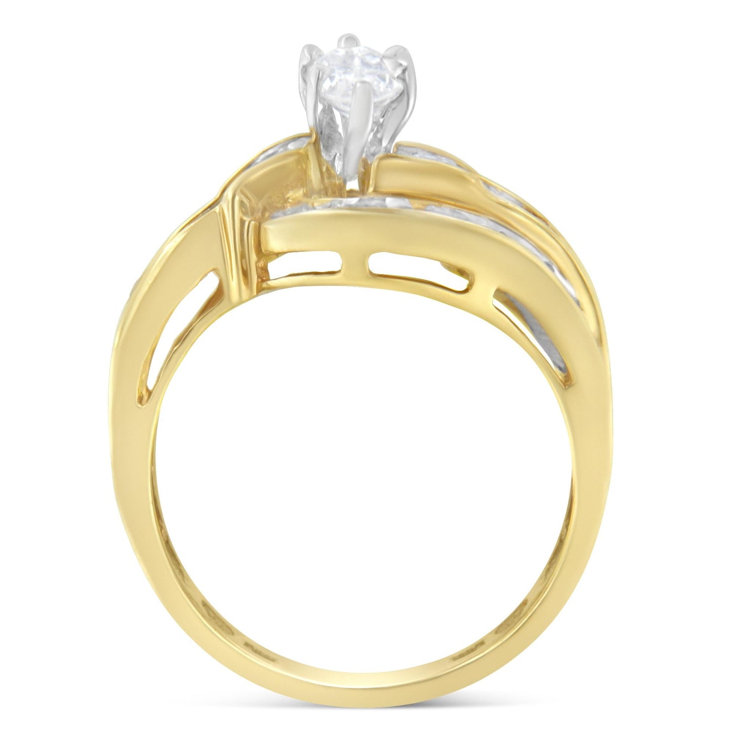 14KT Two-Toned Gold Marquise, Baguette and Round Cut Diamond Bypass Ring (1 cttw, H-I Color, SI1-SI2 Clarity) ()-1