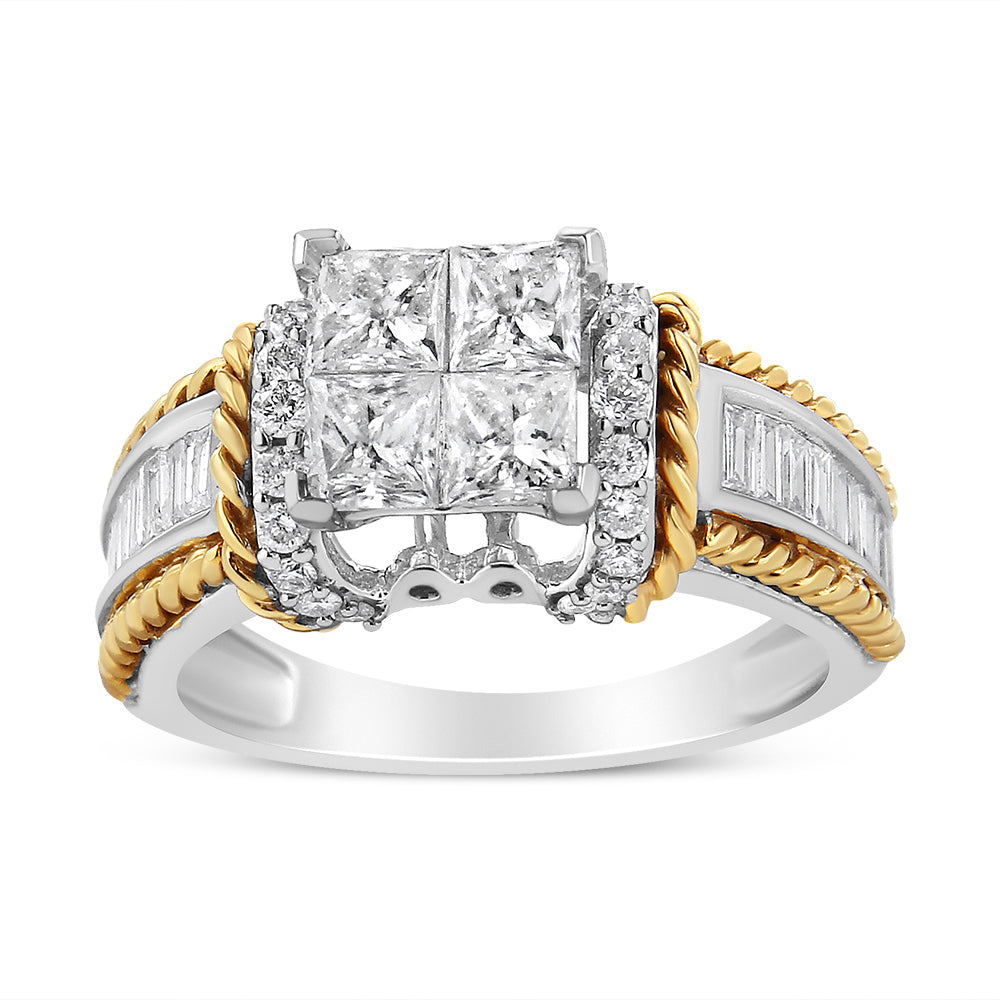 14K White and Yellow Gold 1 1/2 Cttw Invisible Set Princess-Cut Diamond Quad Style Engagement Ring (H-I Color, SI2-I1 Clarity)-1