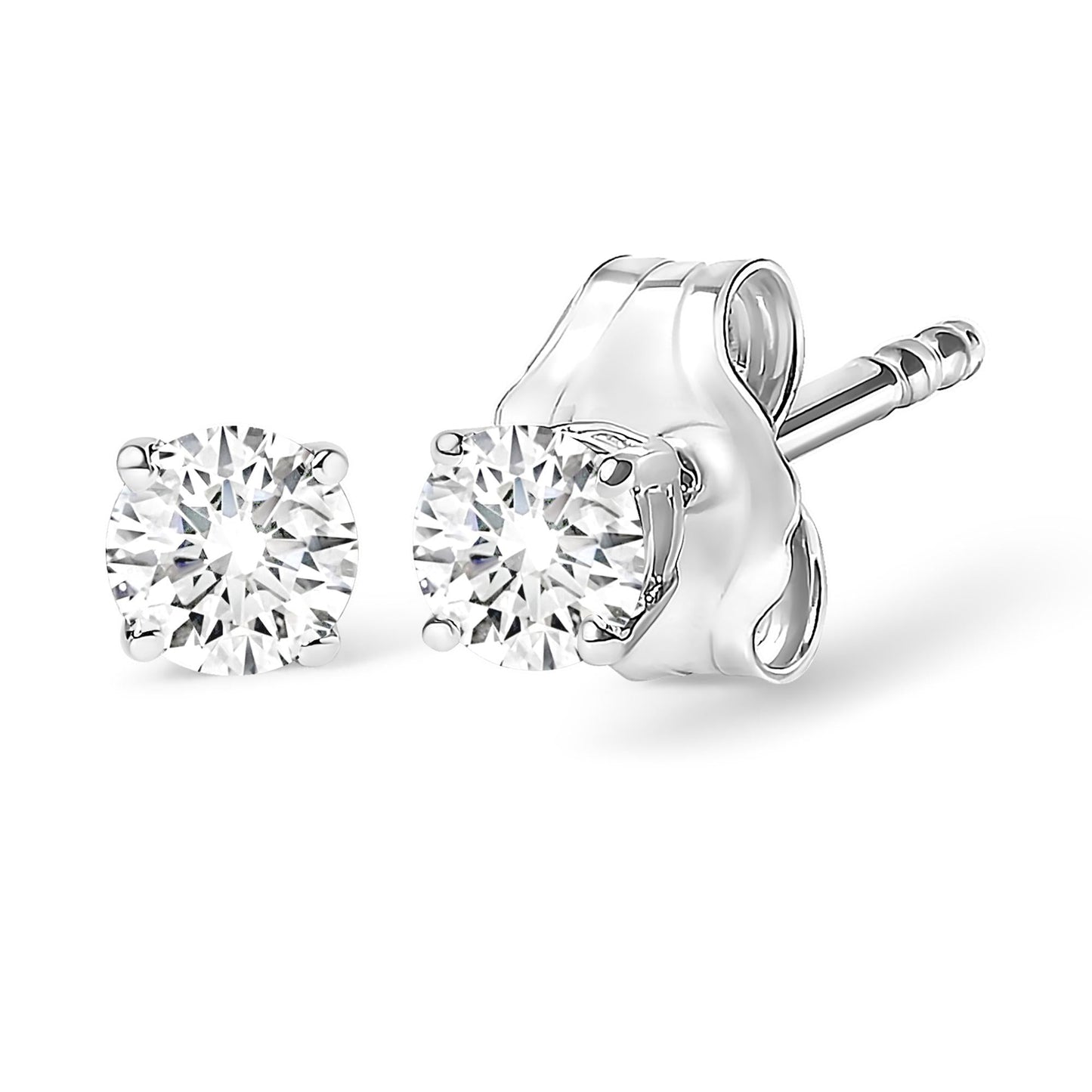 10K White Gold 1/5 Cttw Round Brilliant-Cut Near Colorless Near Colorless Diamond Classic 4-Prong Stud Earrings (I-J Color, SI1-SI2 Clarity)