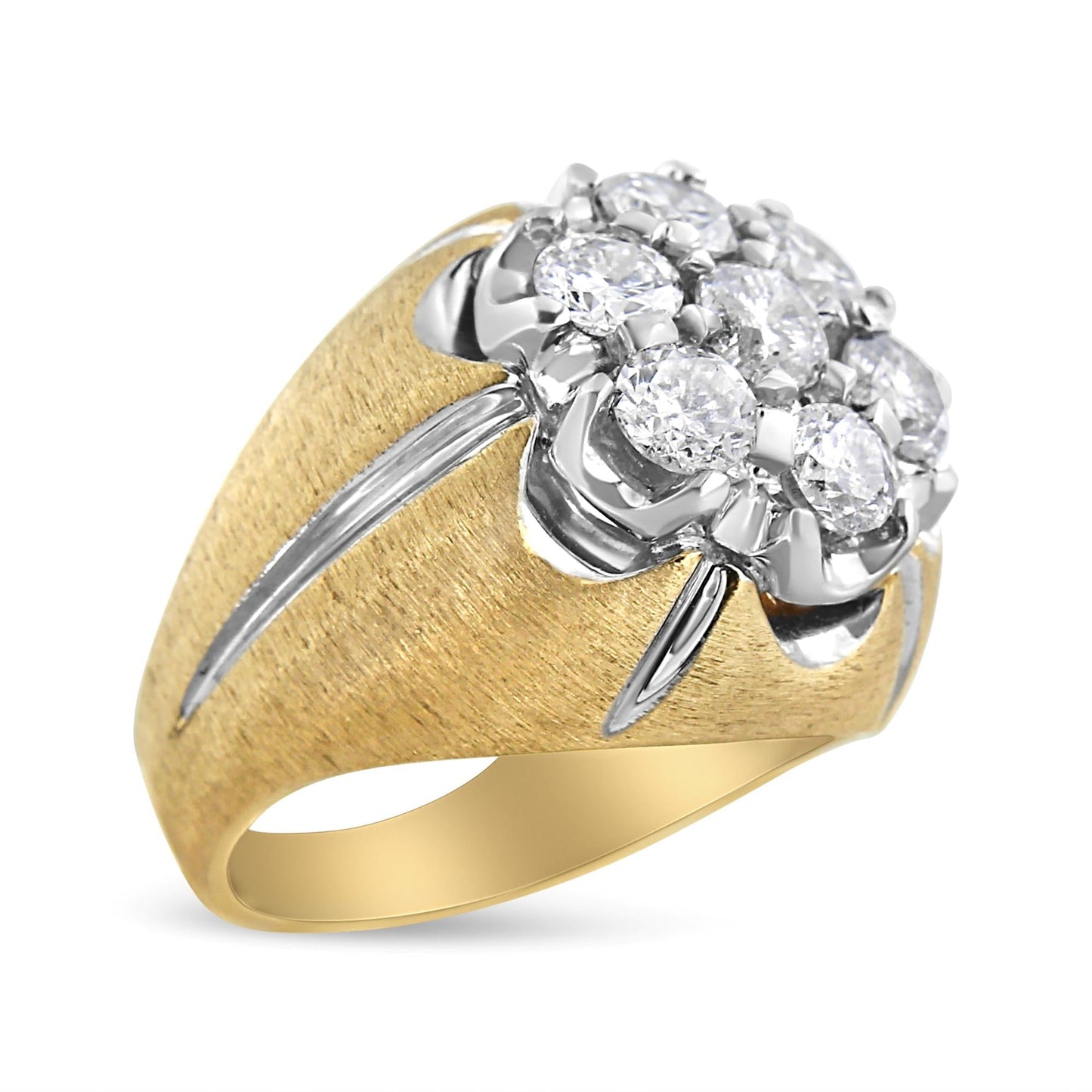 Men's 14K Yellow and White Gold 3.00 Cttw Diamond Cluster Dome Ring with Matte Finish (H-1 Color, I1-I2 Clarity)