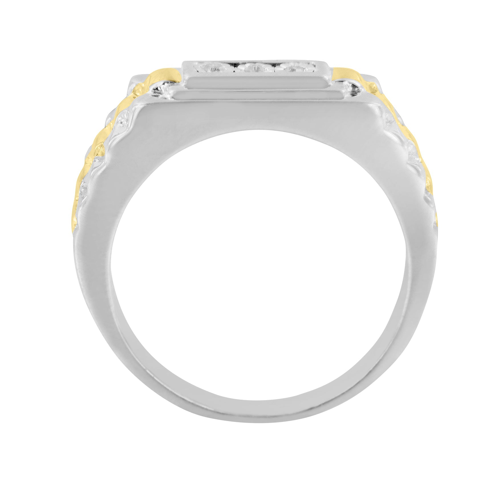 10K Yellow Gold Plated .925 Sterling Silver Diamond Accent Miracle-Set 3 Stone Ridged Band Gentlemen's Fashion Ring (I-J Color, I2-I3 Clarity)-1