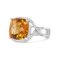 14K White Gold 12mm Cushion Cut Yellow Citrine Gemstone and 1/3 Cttw Round Pave-Set Diamond Ring - (H-I Color, VS1-VS2 Clarity)-1