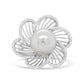 14K White Gold 11mm Round Pearl and 1/3 Cttw Round Diamond Openwork Flower Blossom Ring (H-I Color, VS1-VS2 Clarity)-1