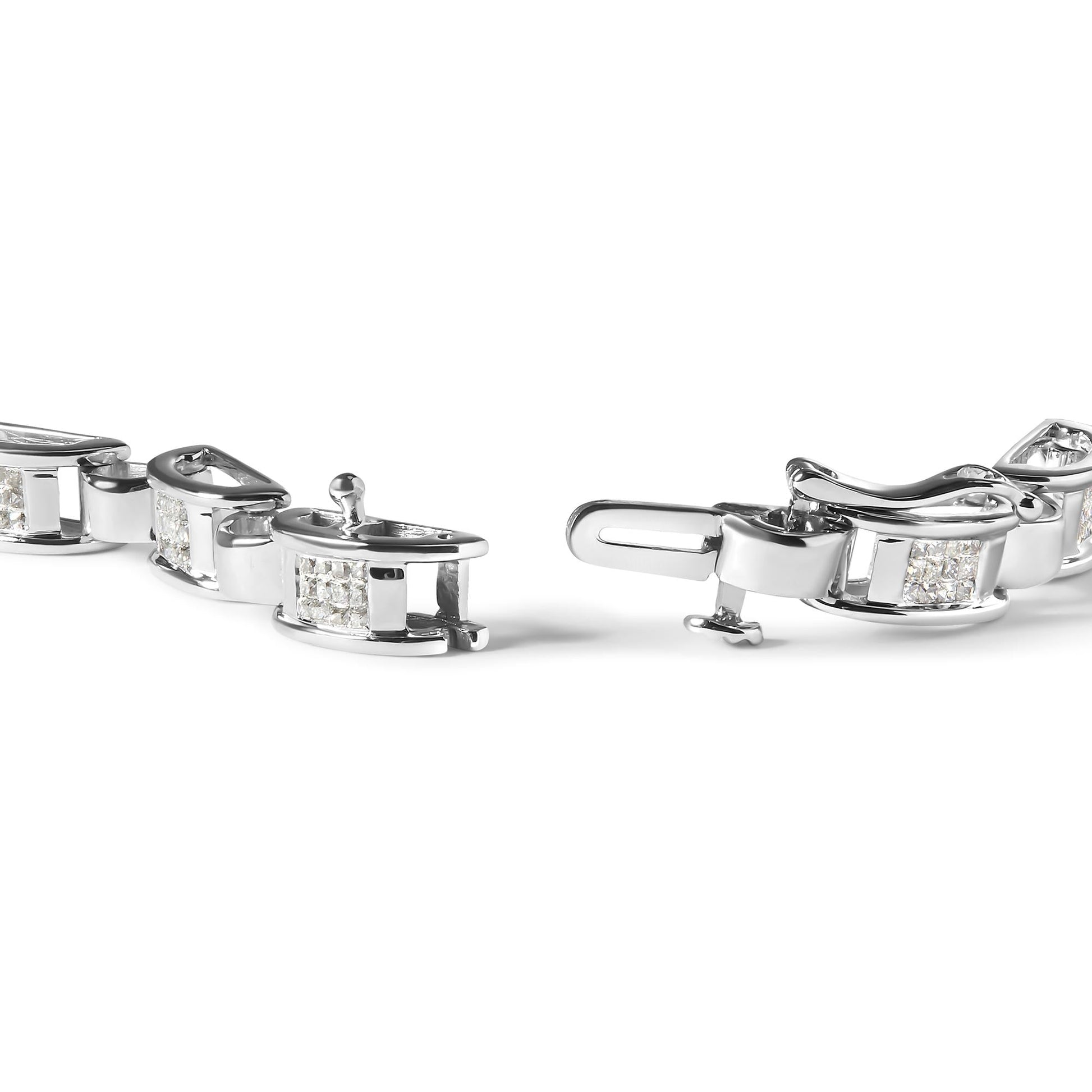 14K White Gold 1.00 Cttw Princess-Cut Diamond Link Bracelet (I-J Color, I1-I2 Clarity) - Size 7.25-1