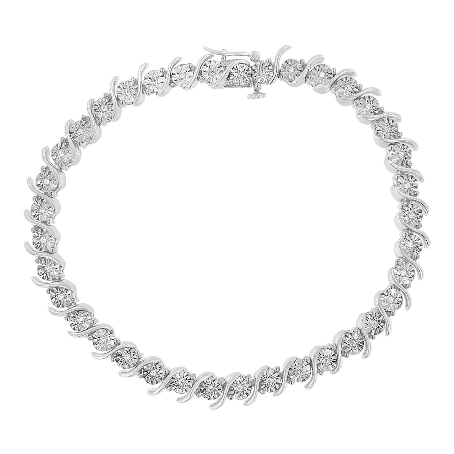 .925 Sterling Silver 1/10 Cttw Diamond Round Miracle Plate and "S" Link Tennis Bracelet (I-J Color, I2- I3 Clarity) - 7"-4