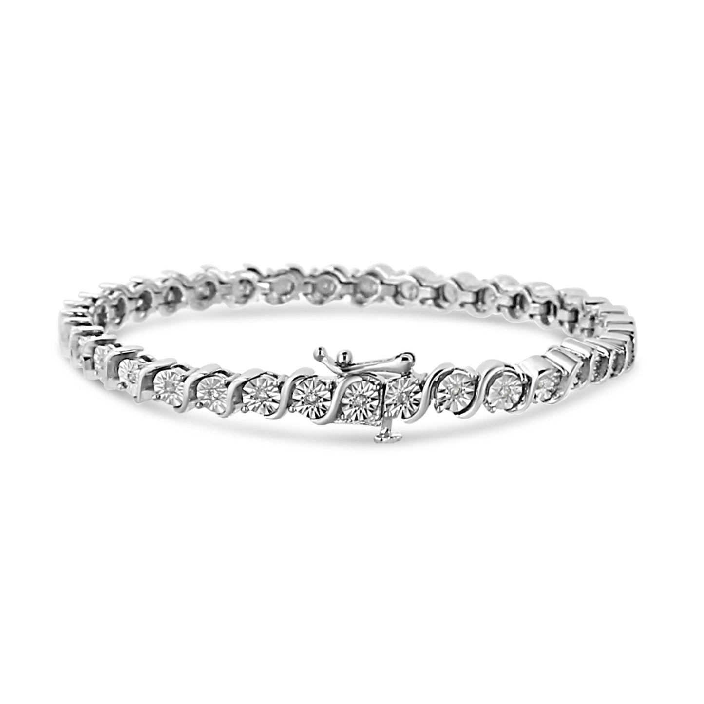 .925 Sterling Silver 1/4 Cttw Diamond Round Miracle Plate and "S" Link Tennis Bracelet (I-J Color, I2- I3 Clarity) - 7"-4