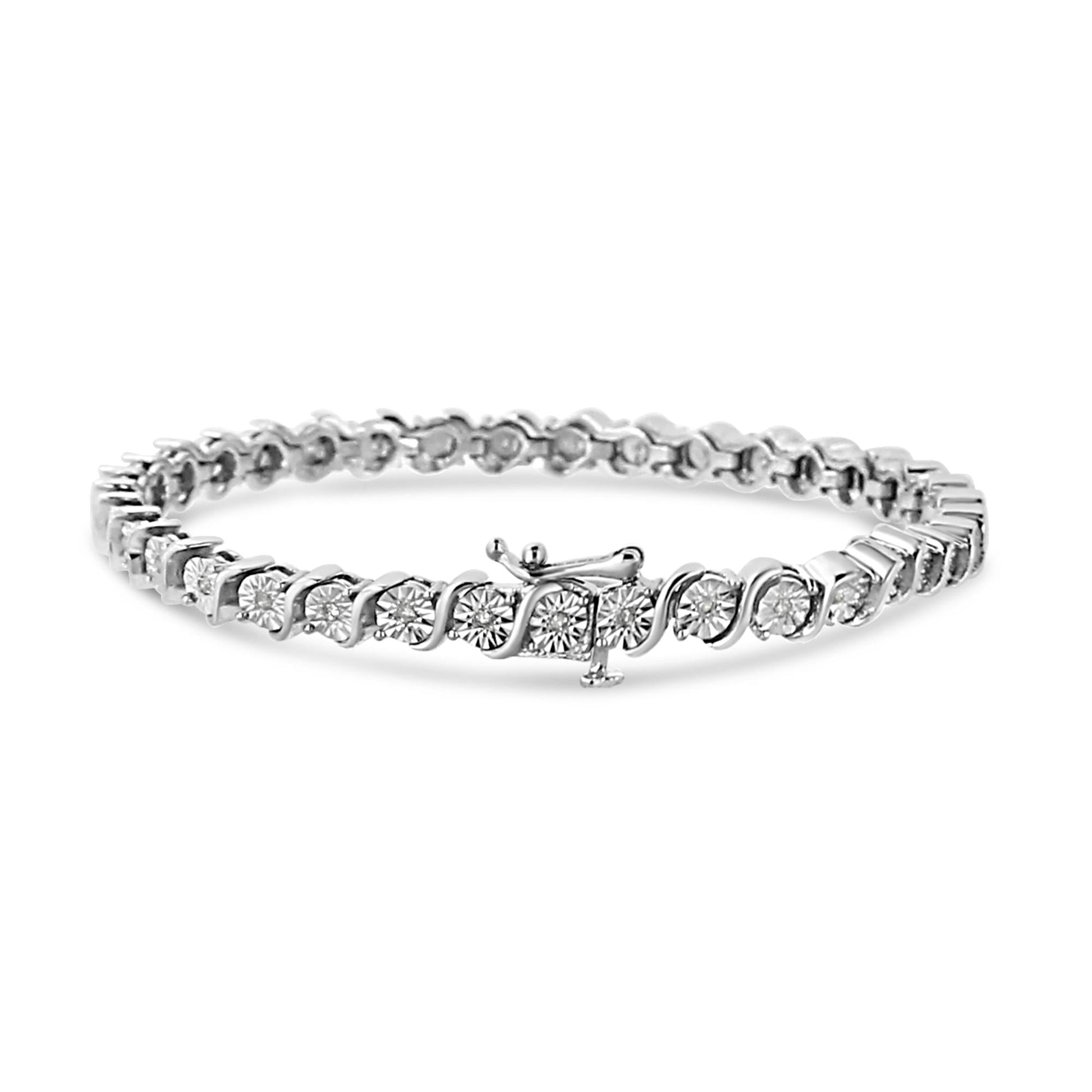 .925 Sterling Silver 1/4 Cttw Diamond Round Miracle Plate and "S" Link Tennis Bracelet (I-J Color, I2- I3 Clarity) - 7"-4