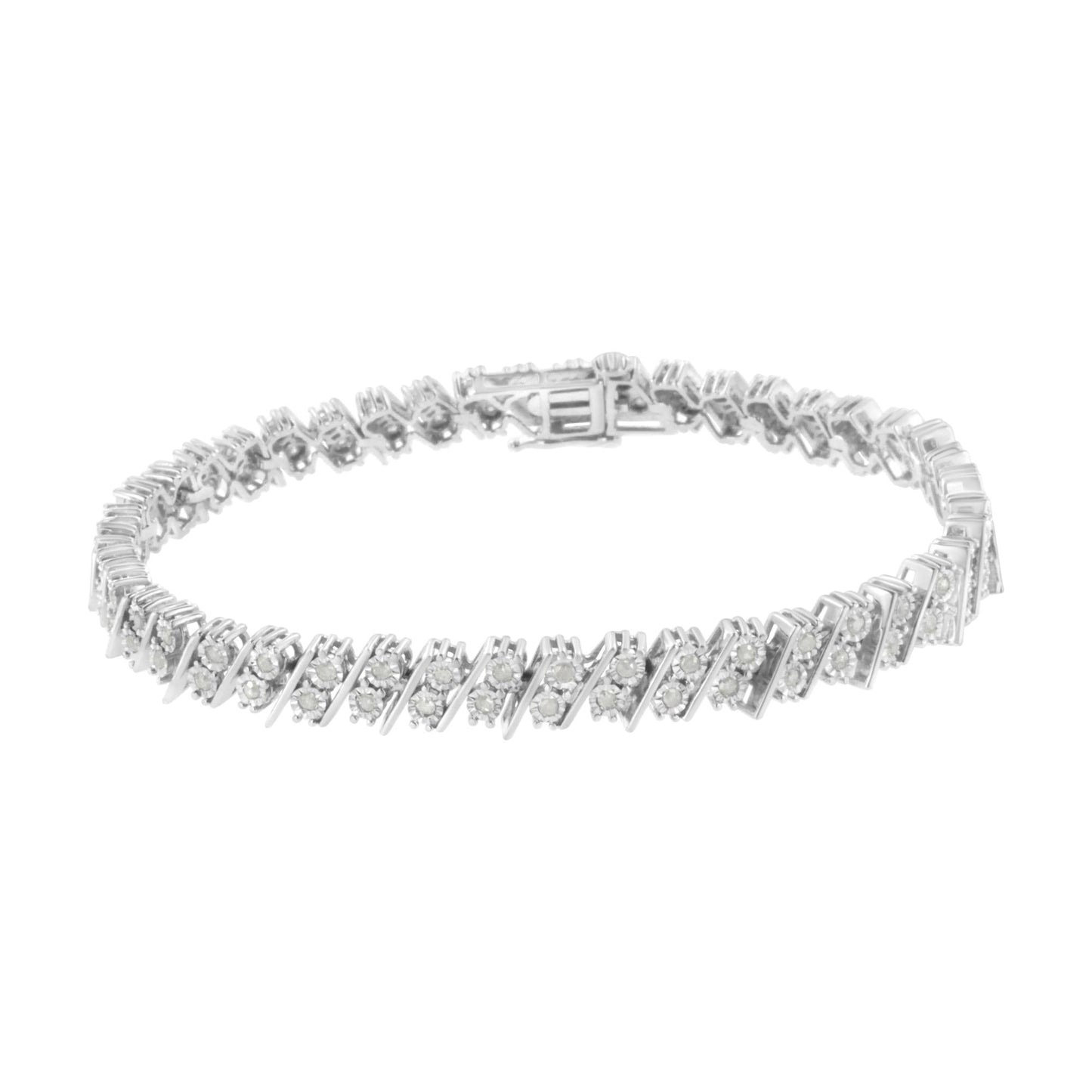 .925 Sterling Silver 1 cttw Double Row Miracle Set Diamond Link Bracelet (I-J Clarity, I3 Color) - Size 7.25"