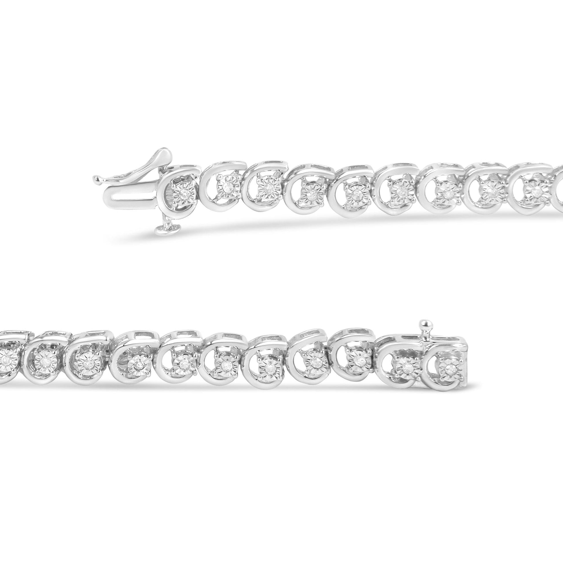 .925 Sterling Silver 1/4 Cttw Diamond "C" Link Bracelet (I-J Color, I2-I3 Clarity) - 7.25" Inches-1